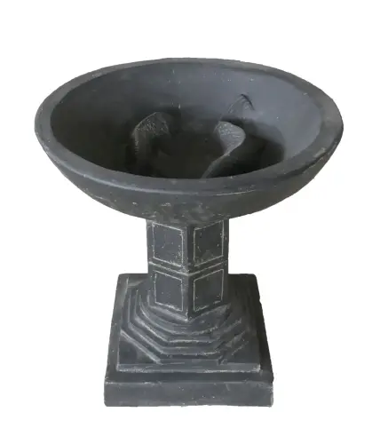 Product image of the product “Fish with bowl stand (Set), 50 cm Dia and 53cm Height | Cast stone, handcrafted & coloured ”